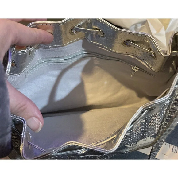 Silver Metal Mesh Crossbody Drawstring Handbag Purse Retro Y2K Preppy Festival - Picture 5 of 5